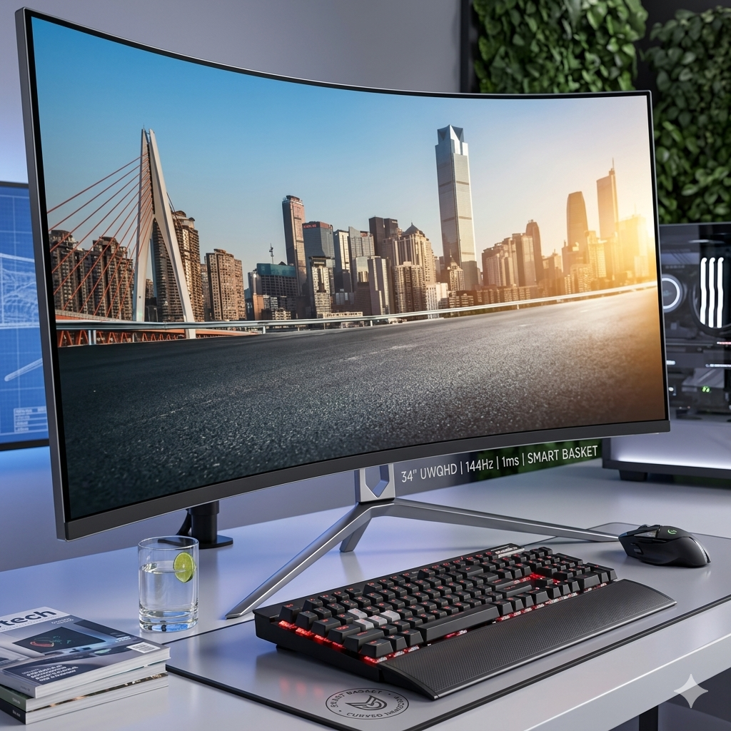 34-Inch Curved Ultrawide Gaming Monitor - WQHD Panoramic Display with Ergonomic Stand