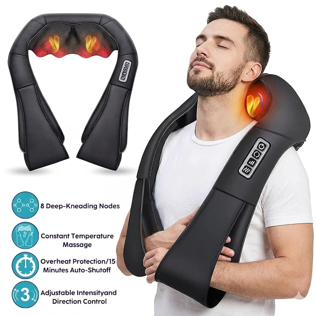 Shiatsu Neck and Shoulder Massager with Heat - 8D Deep Kneading Electric Back Massager for Pain Relief